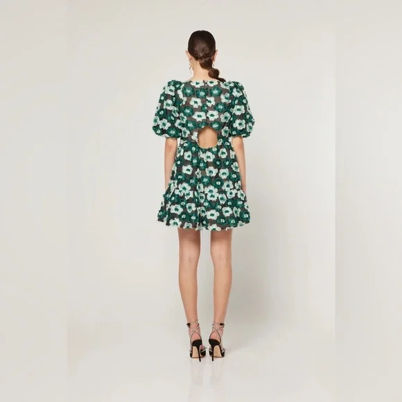 NWT ELLIATT Helene Mini Baby Doll Dress Green Size Small - Picture 7 of 7